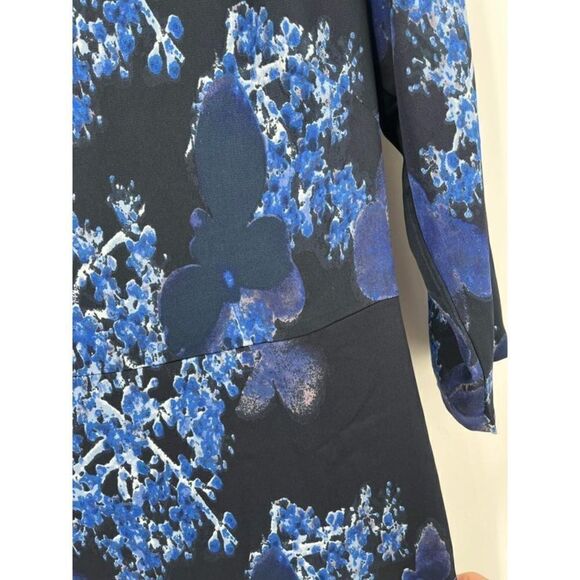 BANANA REPUBLIC FLORAL PRINT 3/4 SLEEVE FIT & FLARE DRESS BLUE MULT Size 6 - Picture 5 of 12